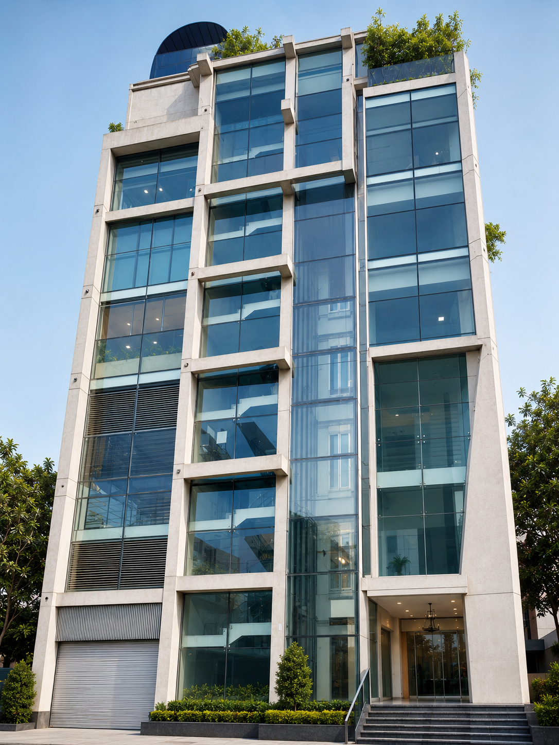 Bond Center exterior in Banani, Dhaka — multi-story commercial building with glass facade and rooftop greenery